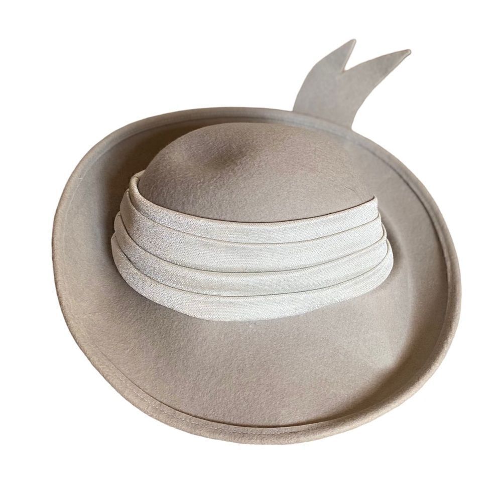 Vintage Mr John Moderne Hat Wool Felt Wide Brim Ribbon Detail New York Paris View 2